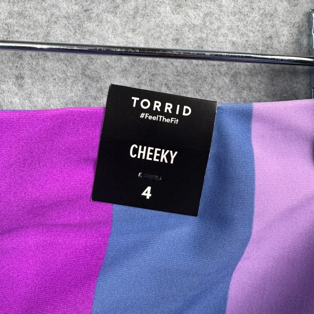 Torrid Swim Bottoms Womens 4X Purple‎ Blue High Waist Ruched Cheeky Striped NEW